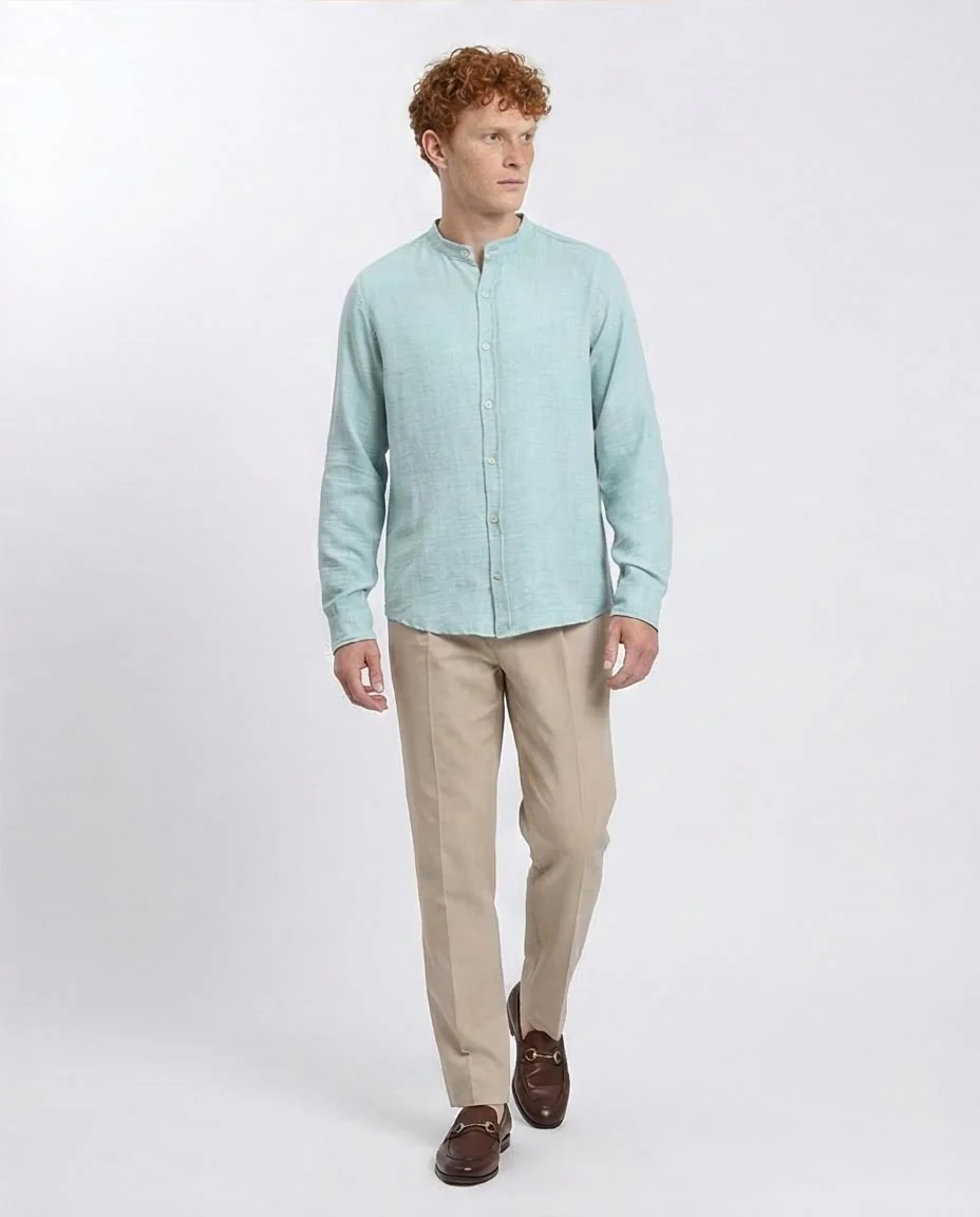 Ravin Men’s Mandarin Collar Long Sleeve Shirt - Seafoam Aqua - R209919 - Image 5