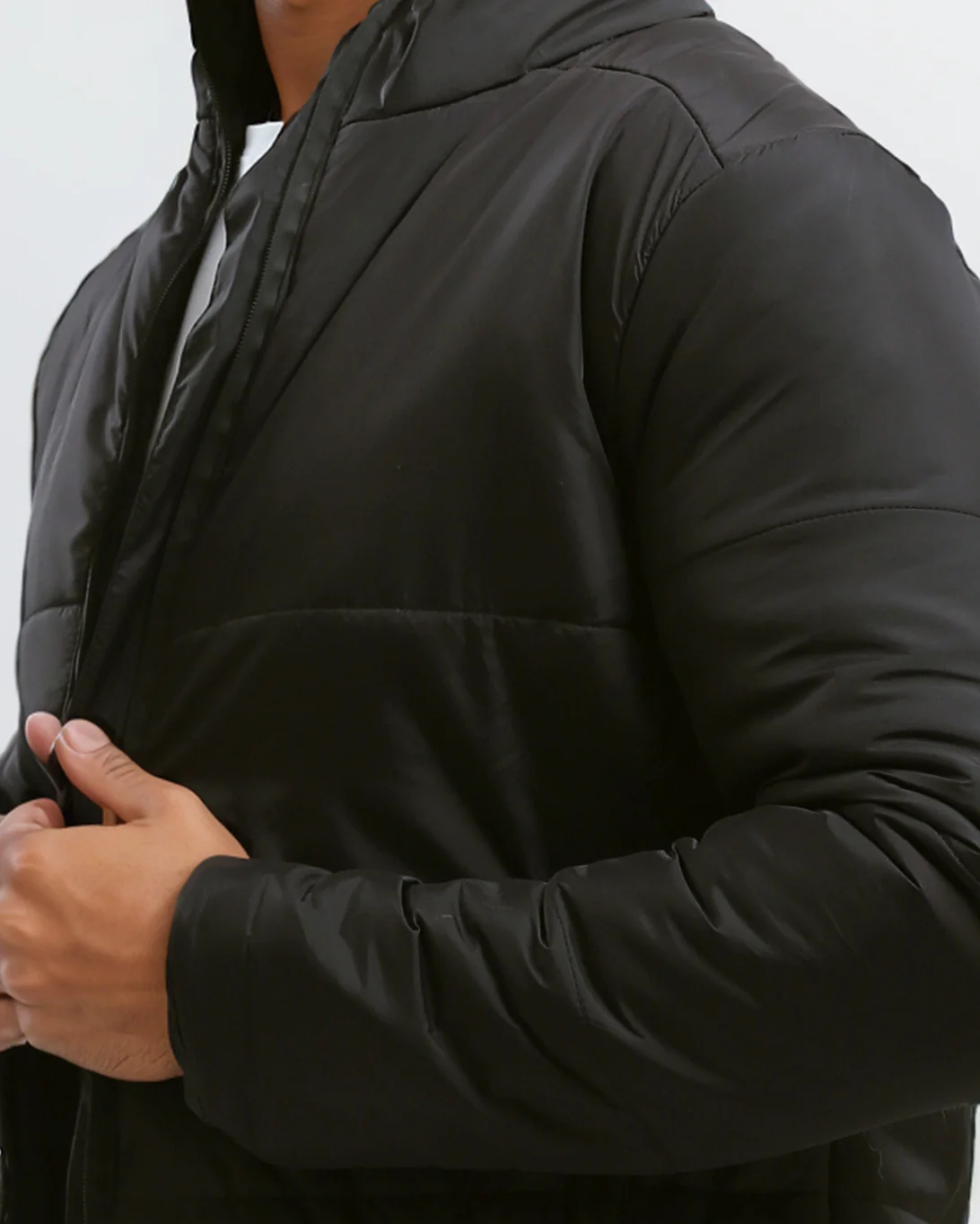 Men's Sleek Matte Black Quilted Puffer Jacket - O180578 - Image 4