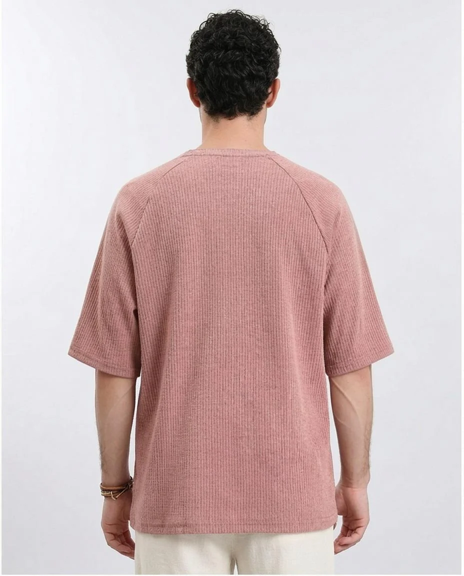 Ravin Men’s Mauve Ribbed Raglan Oversized T-Shirt - Dusty Rose - R210939 - Image 2
