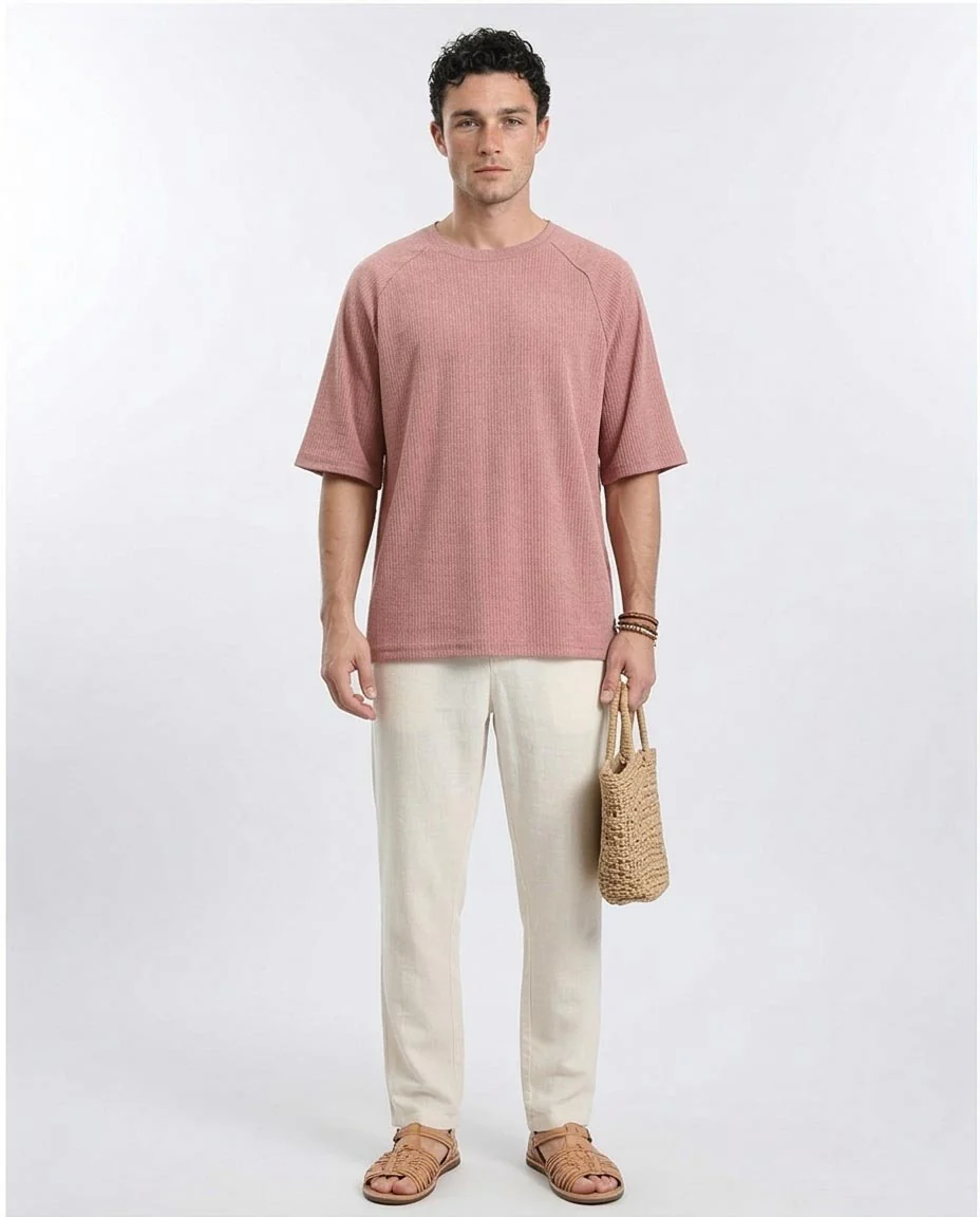 Ravin Men’s Mauve Ribbed Raglan Oversized T-Shirt - Dusty Rose - R210939 - Image 3