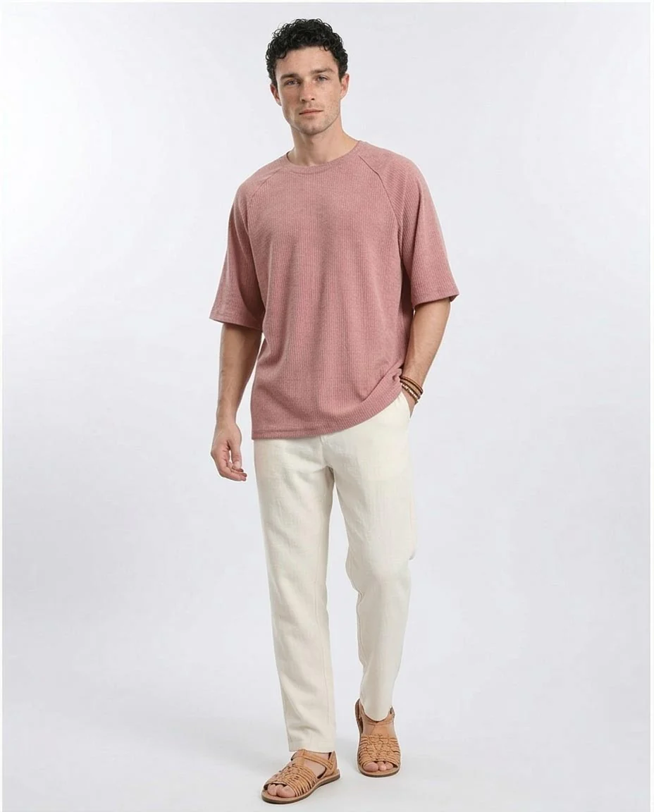 Ravin Men’s Mauve Ribbed Raglan Oversized T-Shirt - Dusty Rose - R210939 - Image 4
