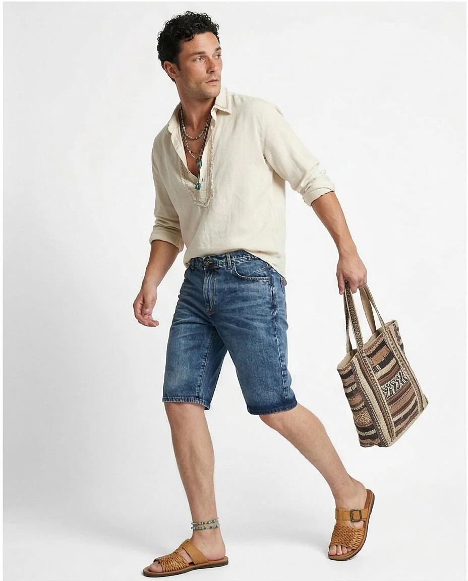 Men's Medium Wash Classic Fit Denim Shorts - O198735 - Image 3