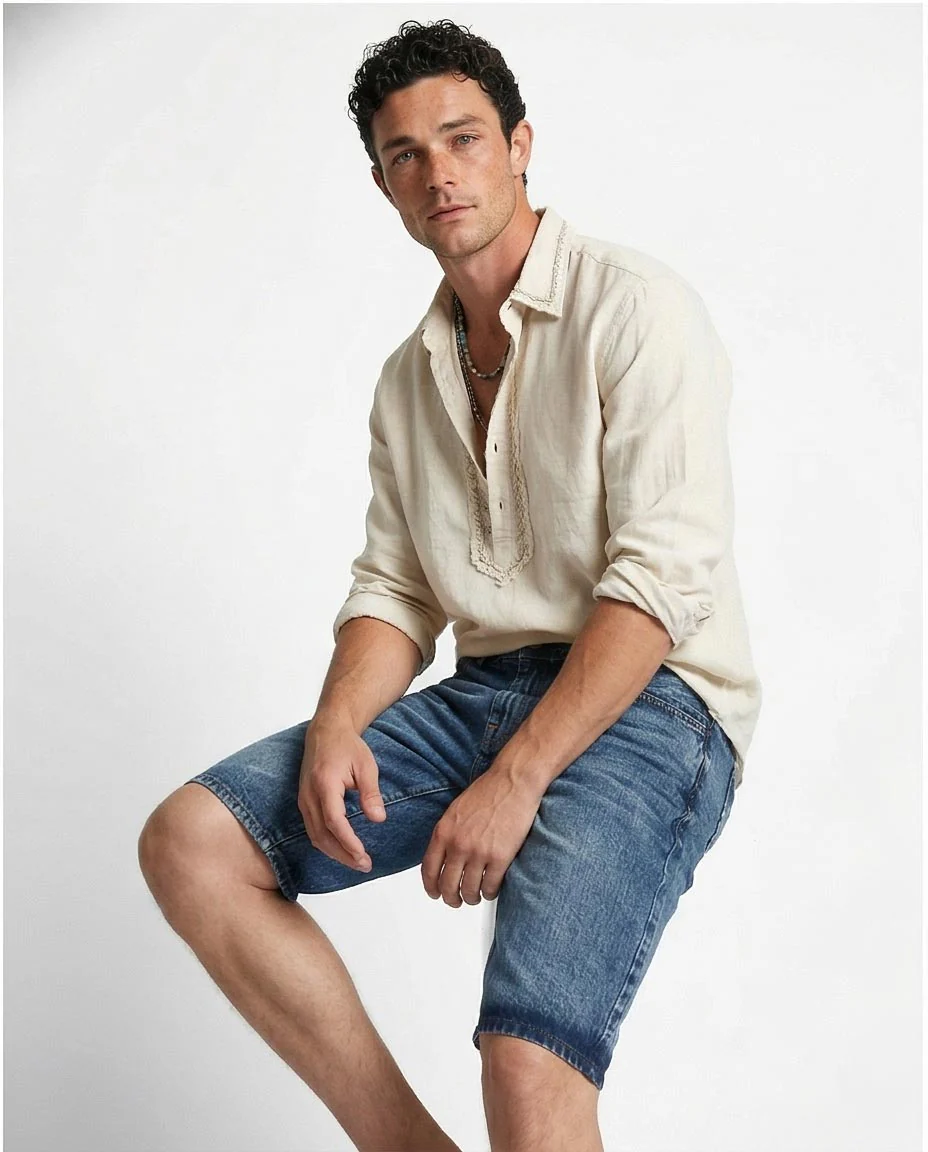Men's Medium Wash Classic Fit Denim Shorts - O198735 - Image 4