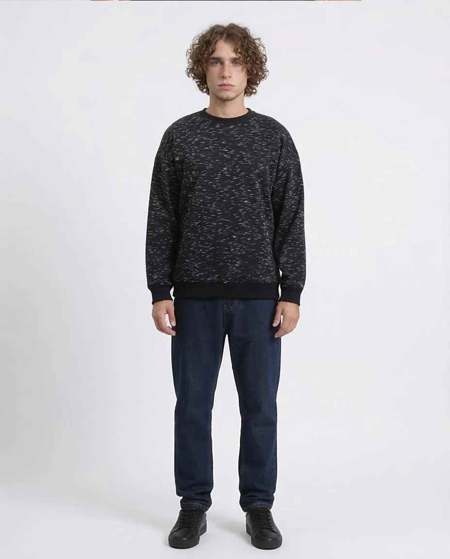 Ravin Men's Melange Knit Oversized Sweatshirt - Heather Black - R215112 - Image 3