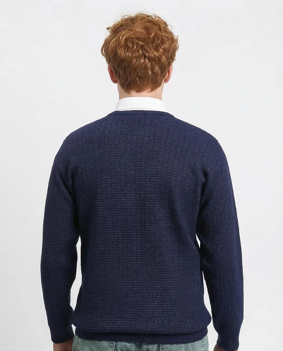 Ravin Men’s Micro-Grid Textured Knit Crewneck Sweater – Navy - R214479 - Image 2