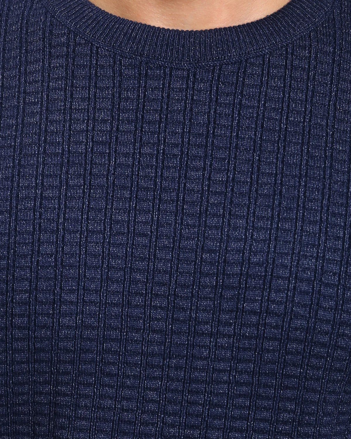 Ravin Men’s Micro-Grid Textured Knit Crewneck Sweater – Navy - R214479 - Image 4