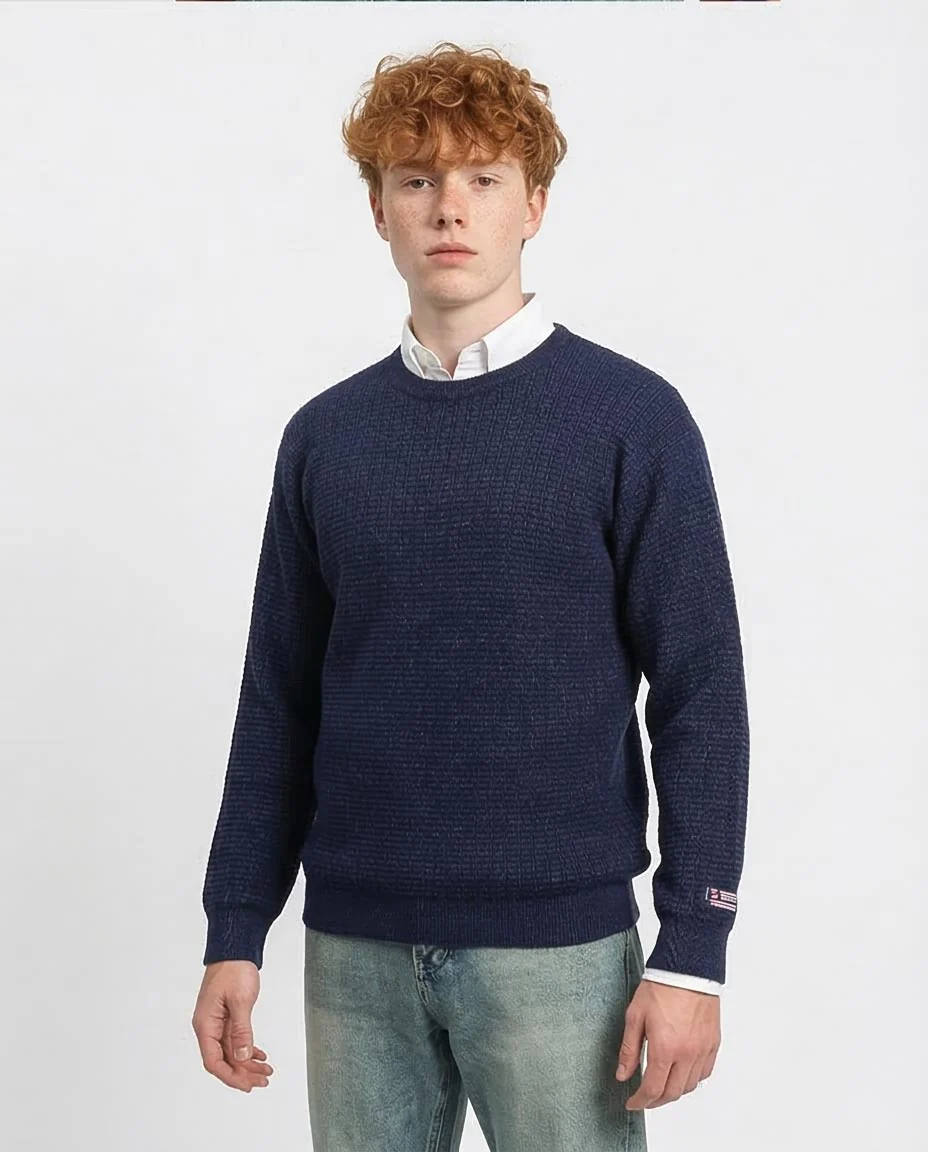 Ravin Men’s Micro-Grid Textured Knit Crewneck Sweater – Navy - R214479 - Image 5