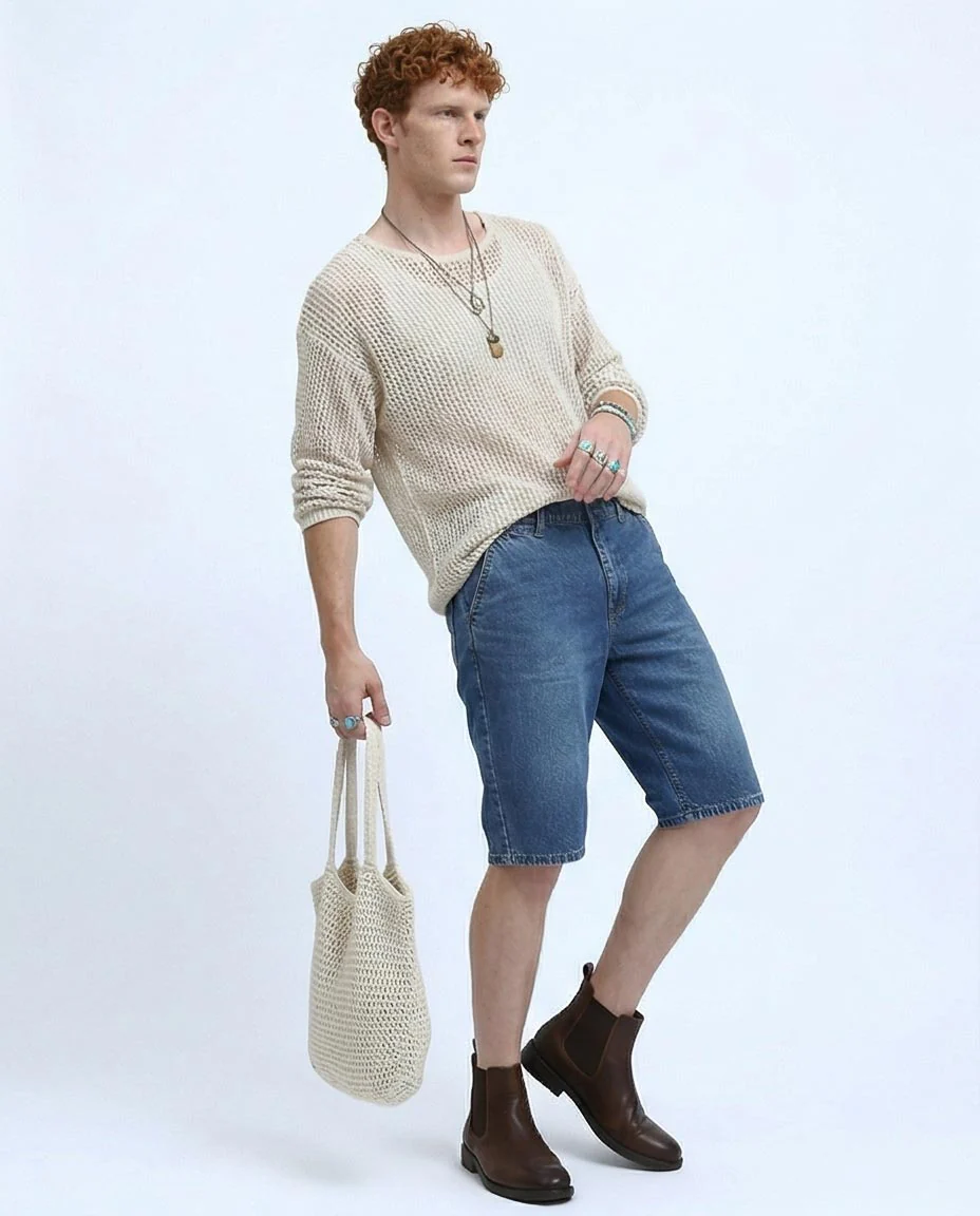 Mid-Wash Regular Fit Denim Shorts - O198727 - Image 3