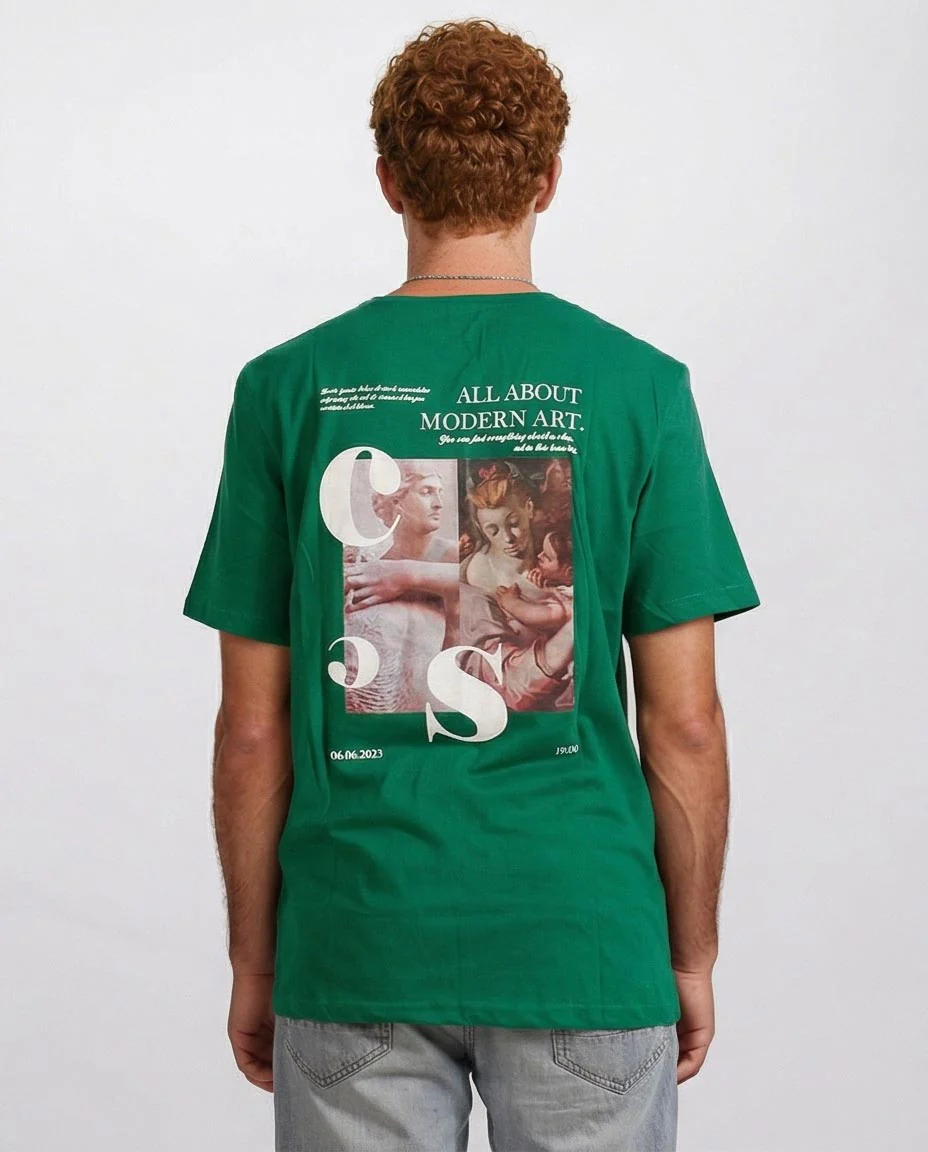Ravin Men's "Modern Art" Graphic T-Shirt in Forest Green – Relaxed Fit Renaissance Tee - O203070 - Image 2
