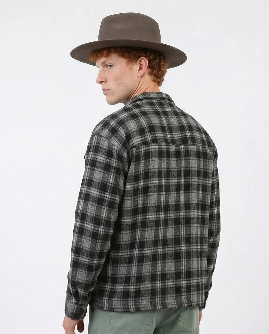 Men's Monochrome Plaid Flannel Long Sleeve Shirt - O200617 - Image 2