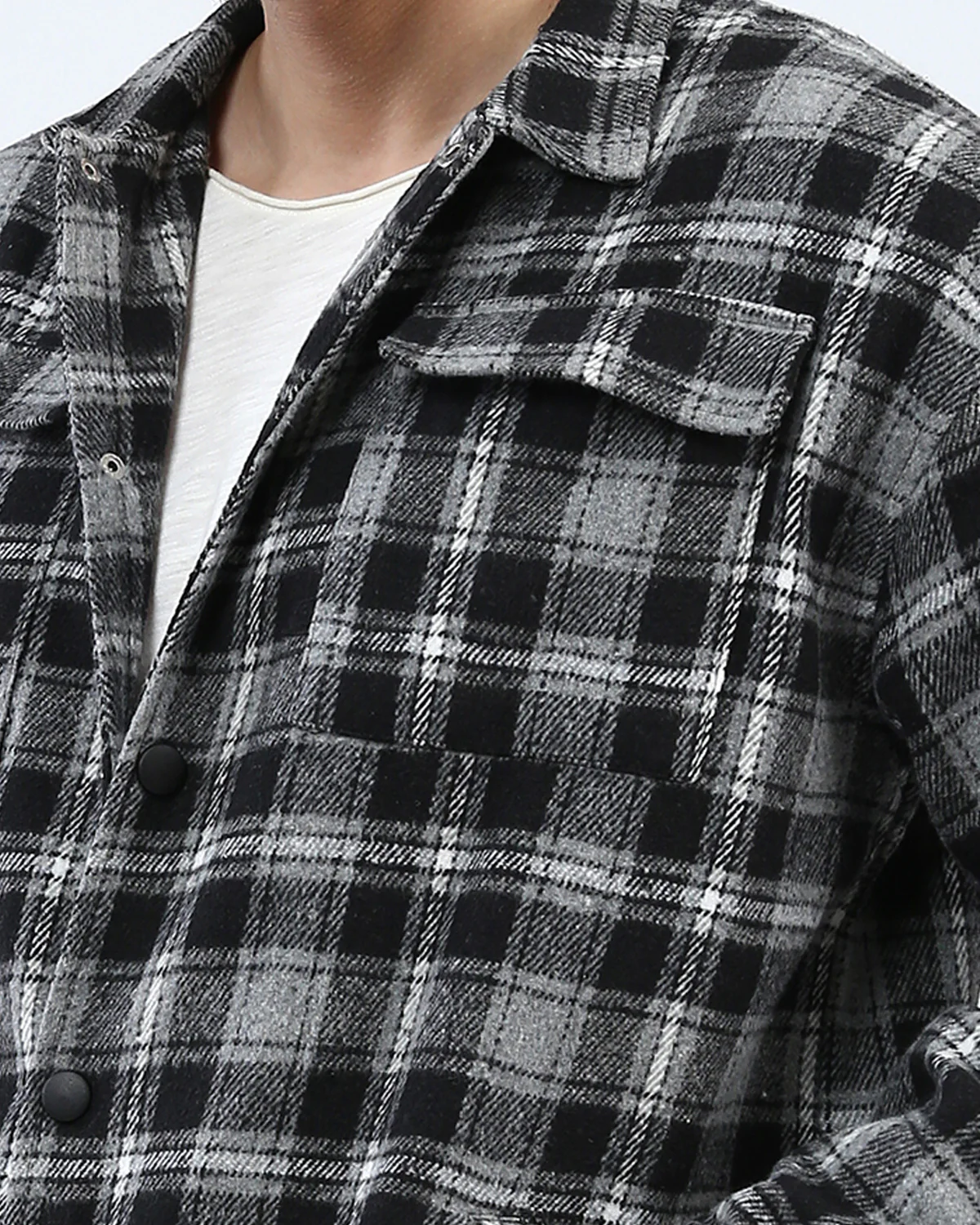 Men's Monochrome Plaid Flannel Long Sleeve Shirt - O200617 - Image 4