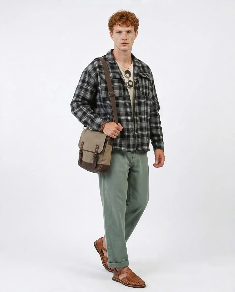 Men's Monochrome Plaid Flannel Long Sleeve Shirt - O200617 - Image 5