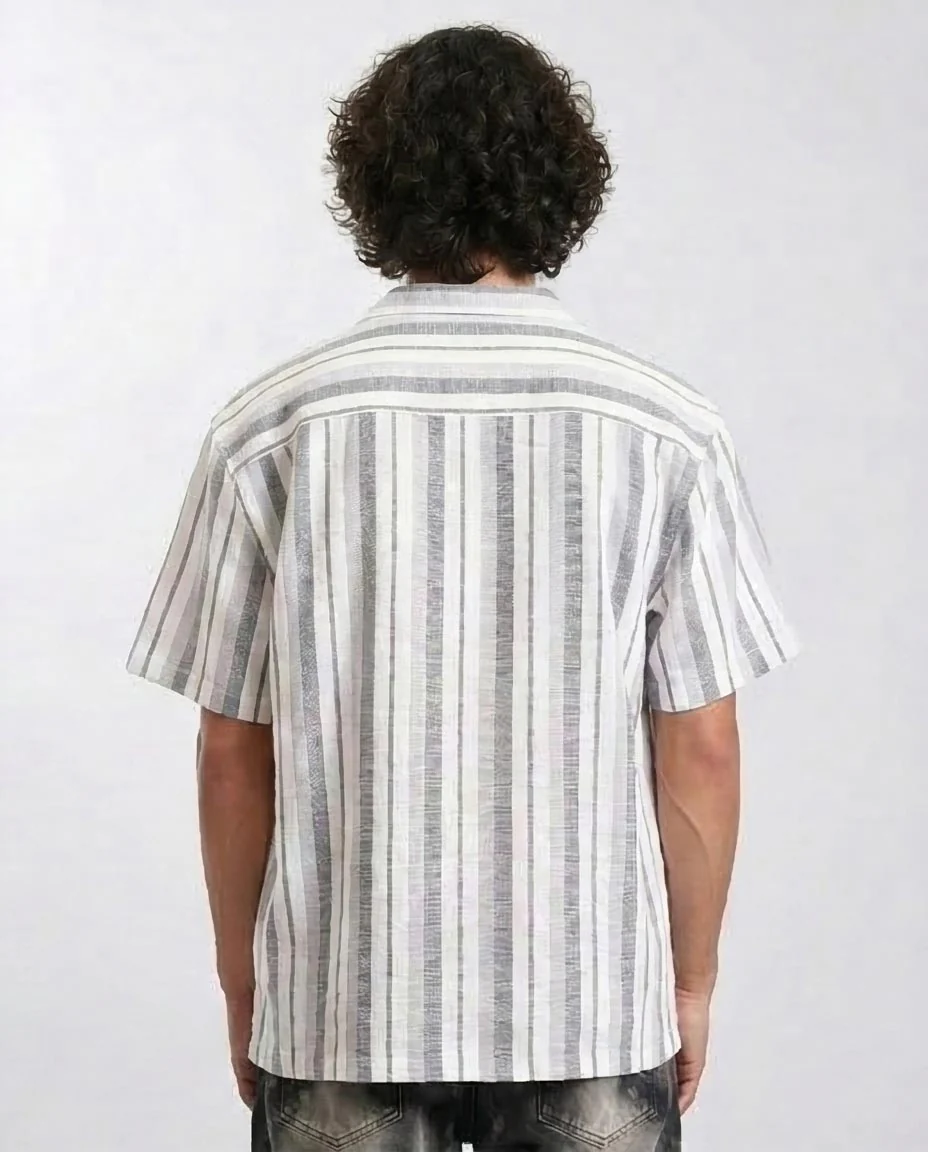 Ravin | Men's Multi-Stripe Relaxed Cuban Collar Shirt- Grey & White - R208106 - Image 2