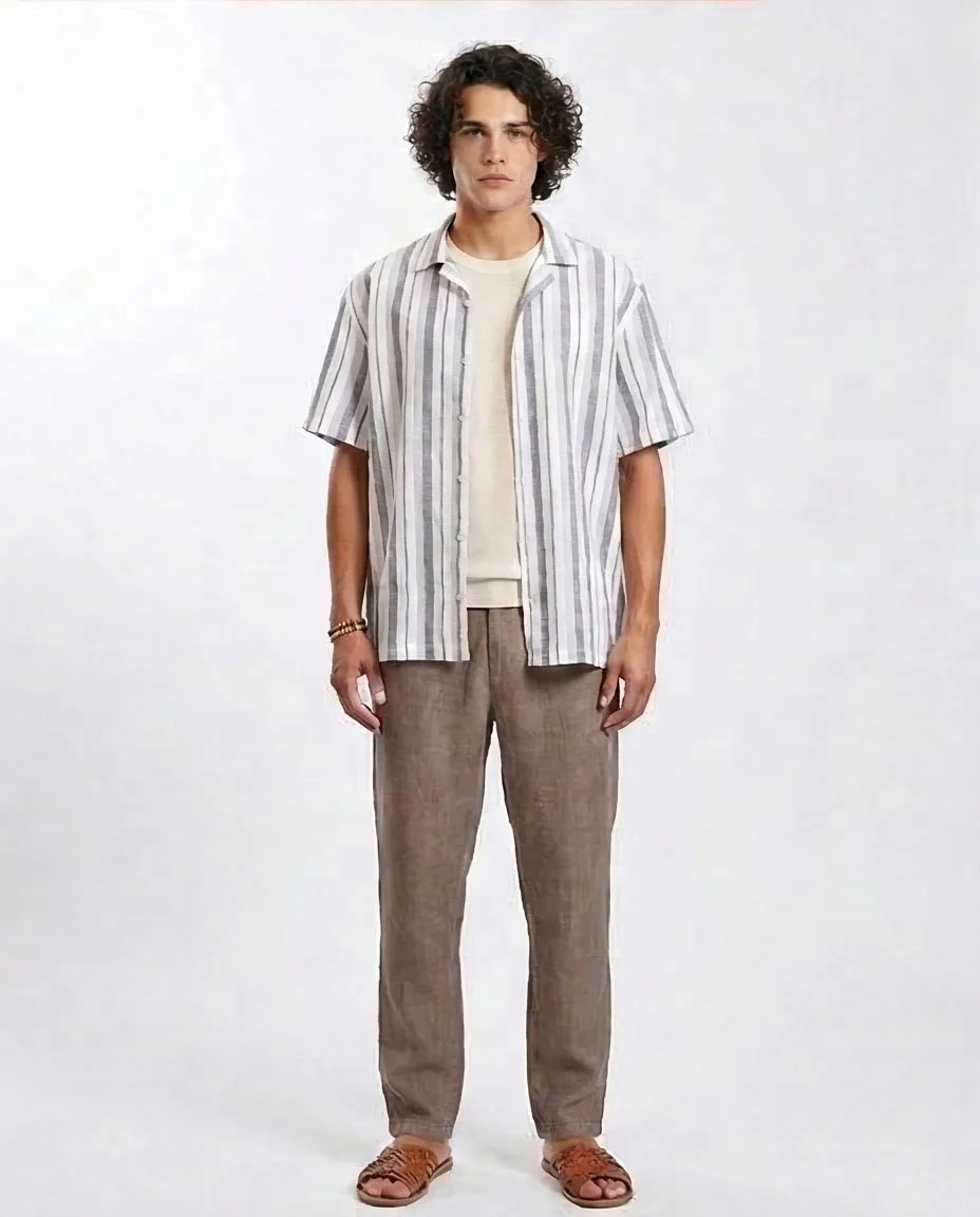 Ravin | Men's Multi-Stripe Relaxed Cuban Collar Shirt- Grey & White - R208106 - Image 3