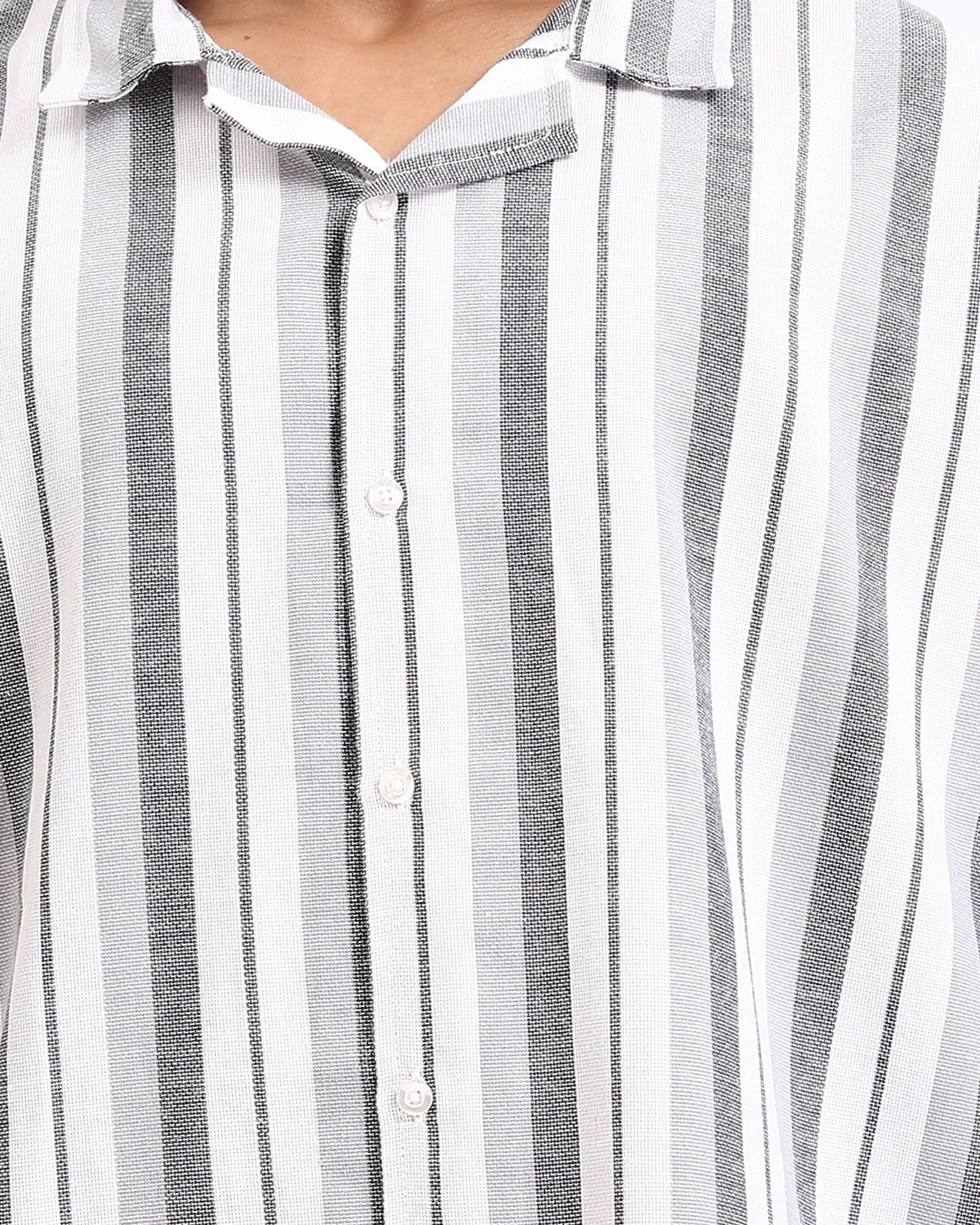 Ravin | Men's Multi-Stripe Relaxed Cuban Collar Shirt- Grey & White - R208106 - Image 4