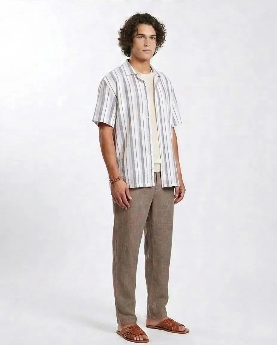 Ravin | Men's Multi-Stripe Relaxed Cuban Collar Shirt- Grey & White - R208106 - Image 5