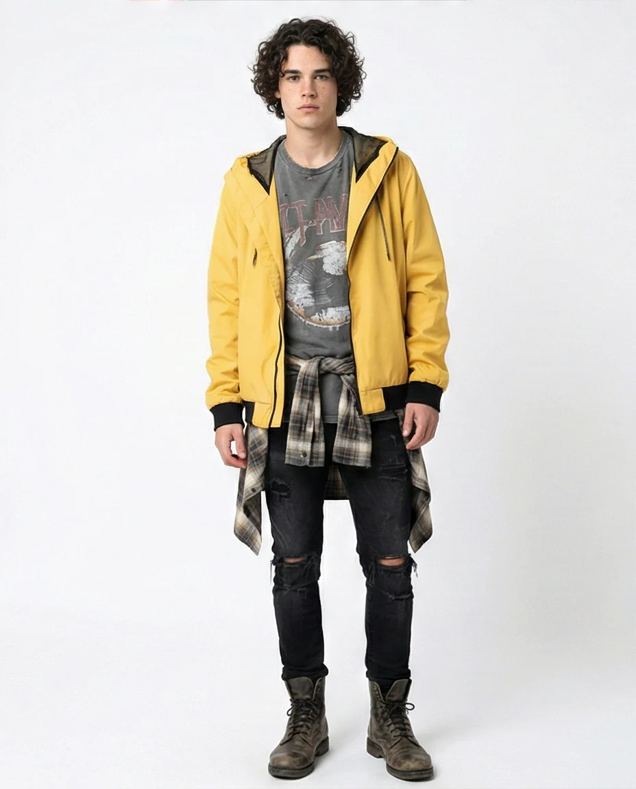Mustard Yellow Hooded Mesh-Lined Bomber Jacket - O175901 - Image 3