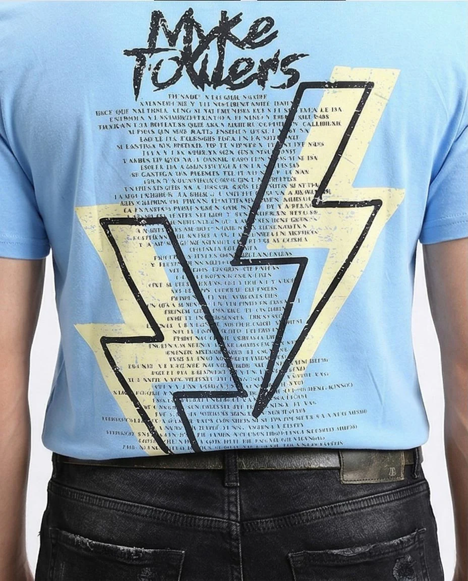 Ravin Men’s Myke Towers Graphic T-Shirt - Light Blue Streetwear Crew Neck with Bolt Back Print - O203117 - Image 3