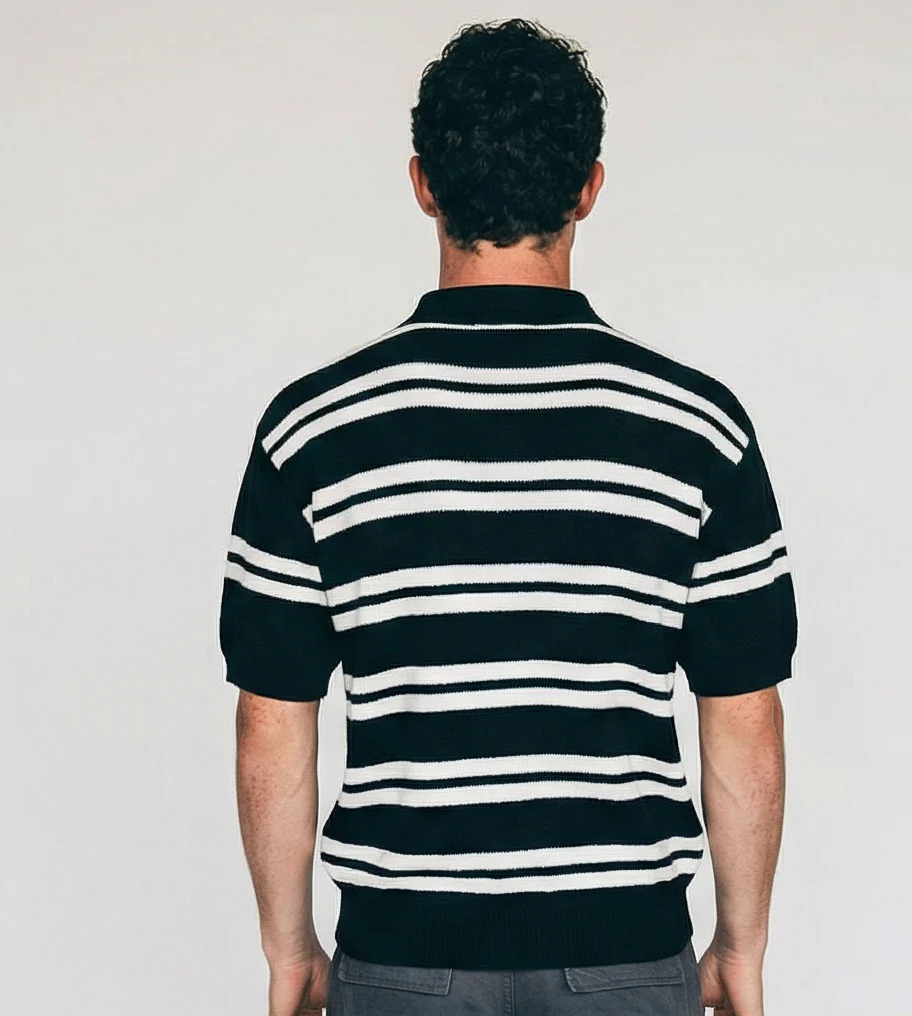 Men's Nautical Striped Knit Polo Shirt - R217407 - Image 2
