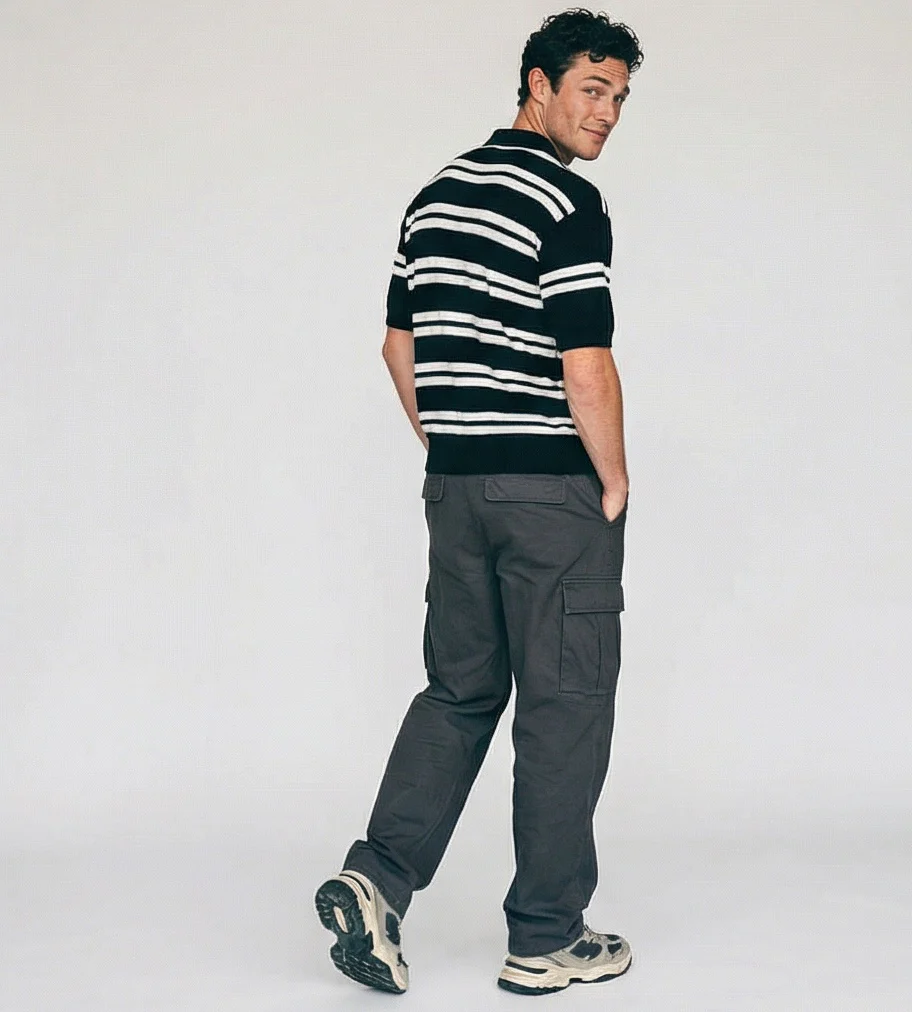 Men's Nautical Striped Knit Polo Shirt - R217407 - Image 4