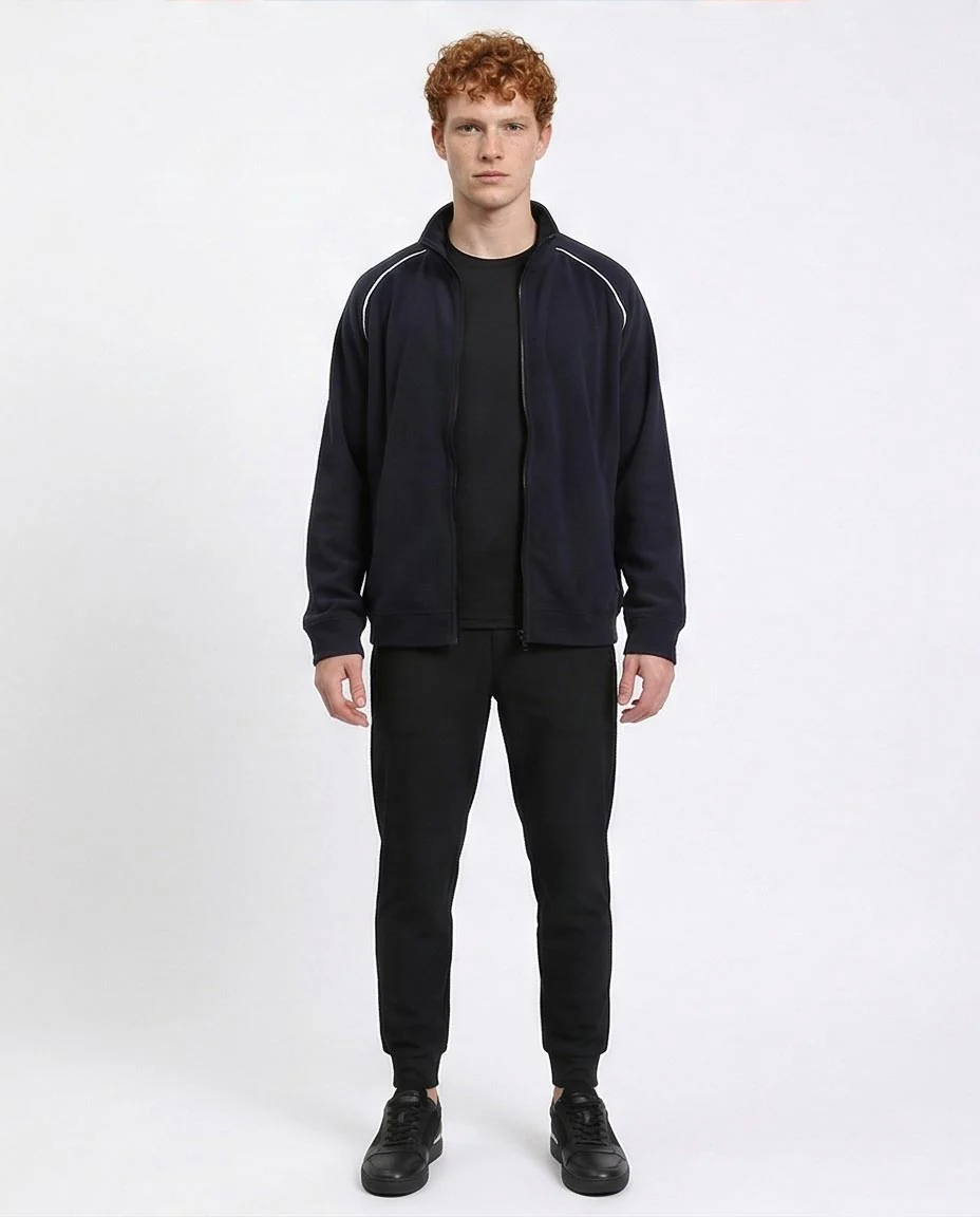 Ravin Men's Navy Fleece Track Jacket with Contrast Raglan Piping - R214591 - Image 4