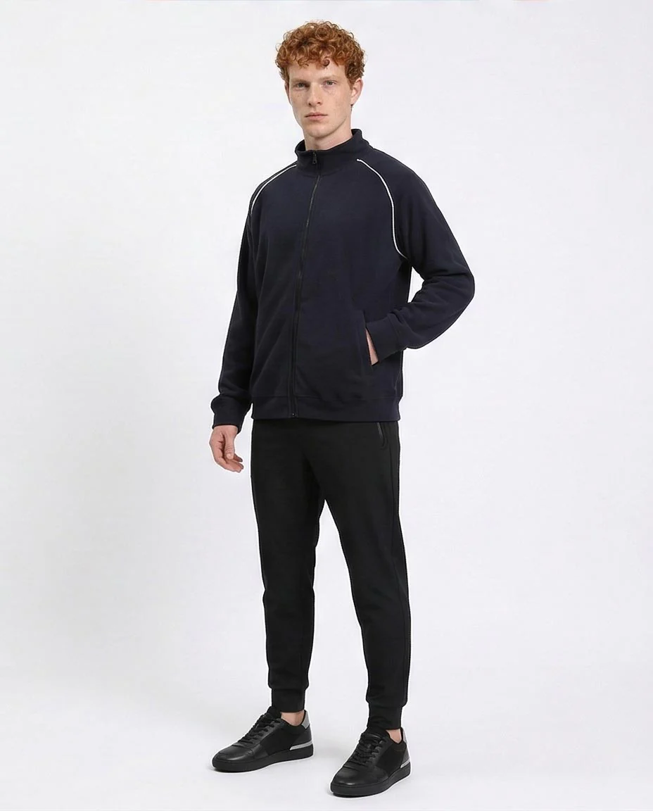 Ravin Men's Navy Fleece Track Jacket with Contrast Raglan Piping - R214591 - Image 5