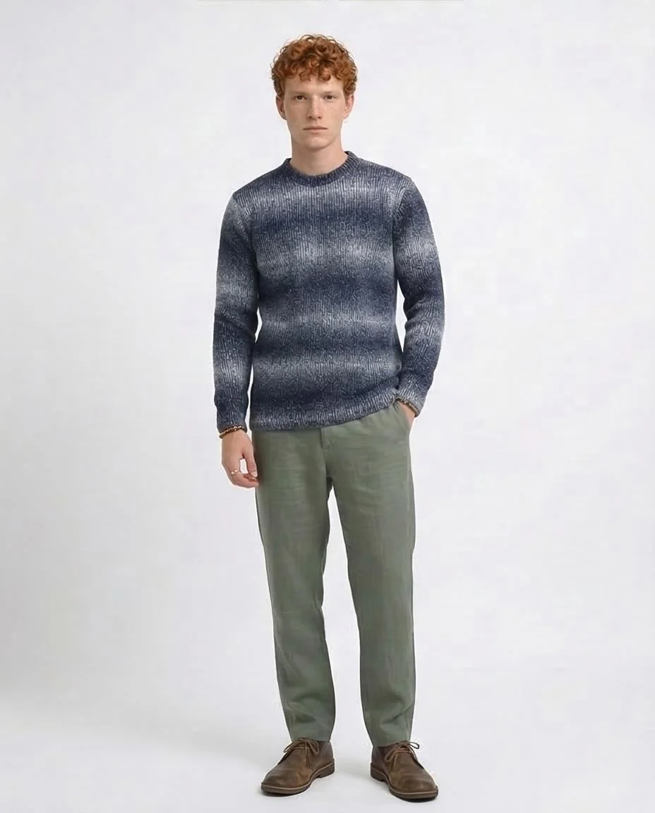 Men's Navy Ombre Ribbed Knit Pullover Sweater - O199873 - Image 3