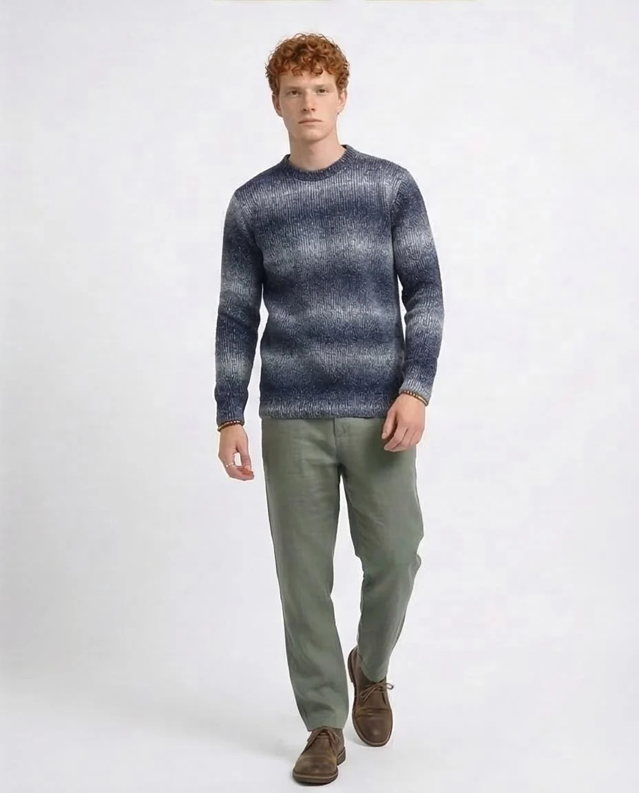 Men's Navy Ombre Ribbed Knit Pullover Sweater - O199873 - Image 5