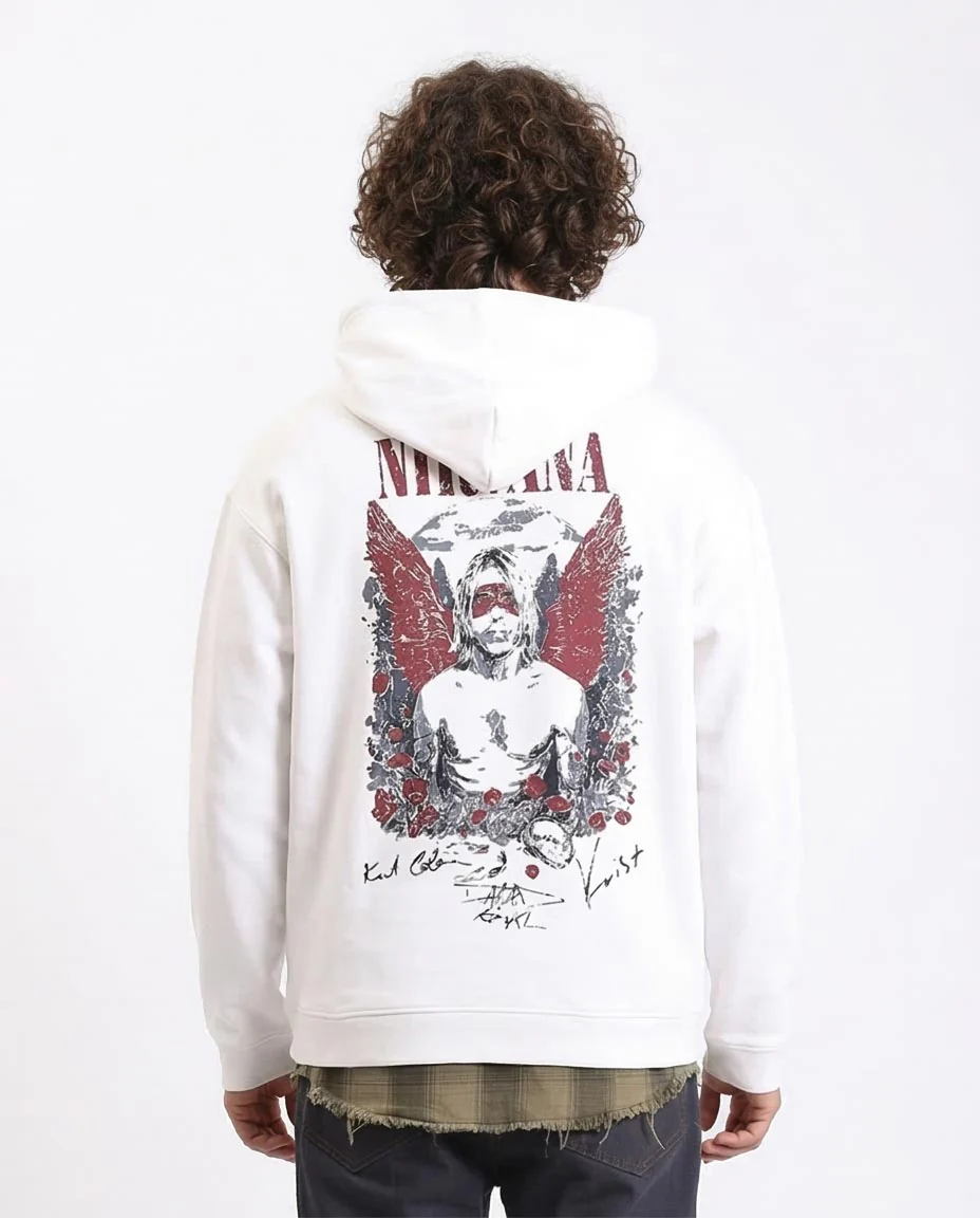 Ravin Men’s Nirvana Graphic Print Oversized Hoodie – Off-White - R212187 - Image 2