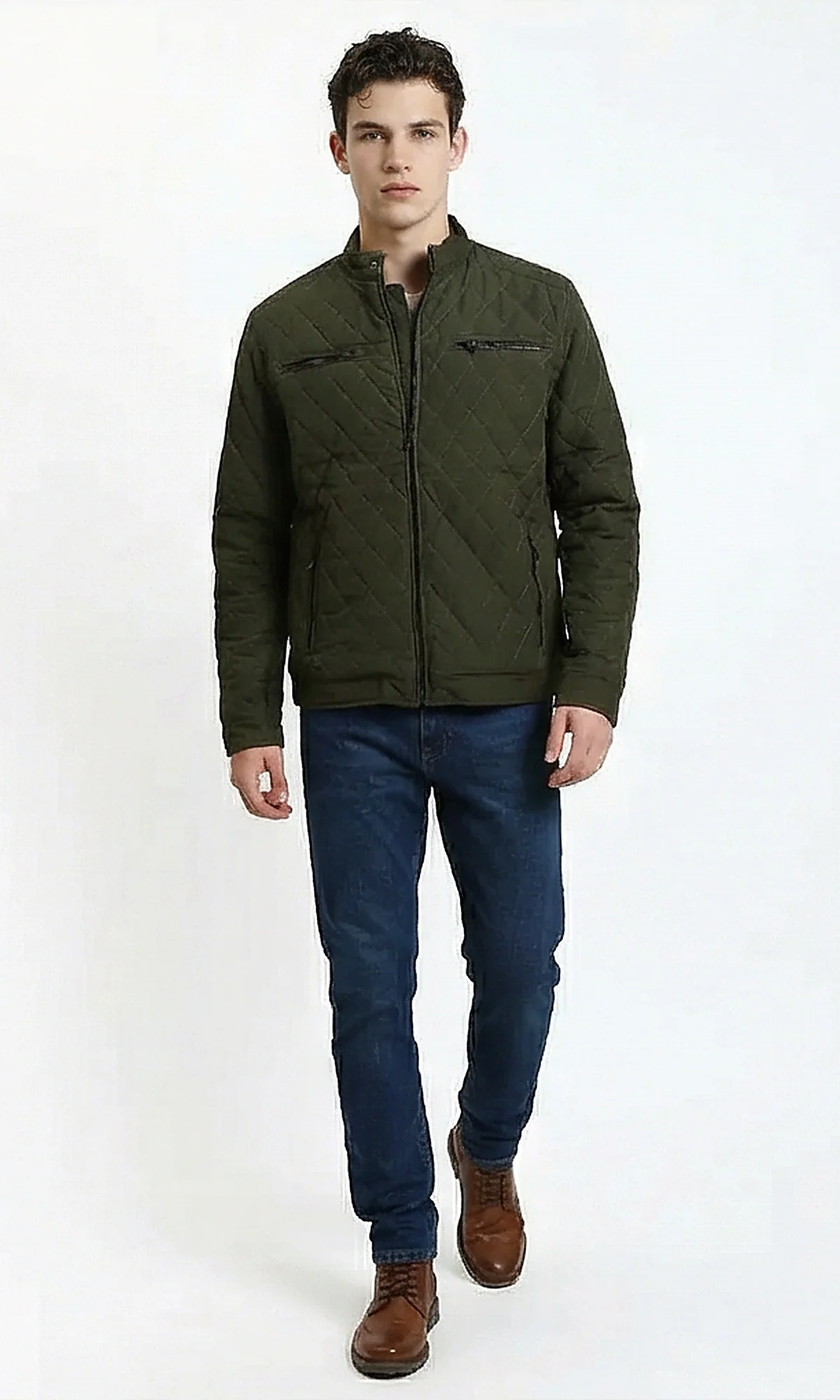 Olive Quilted Mock Neck Jacket - Image 4