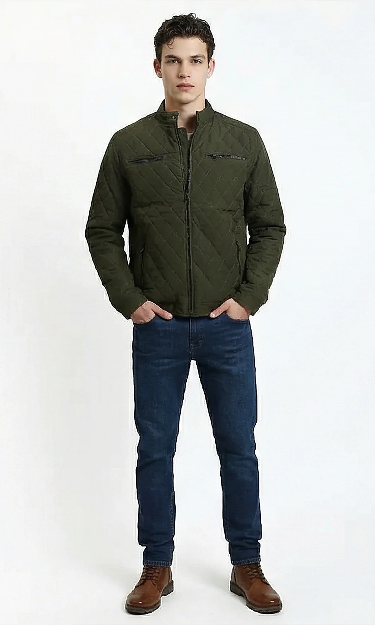Olive Quilted Mock Neck Jacket - Image 5