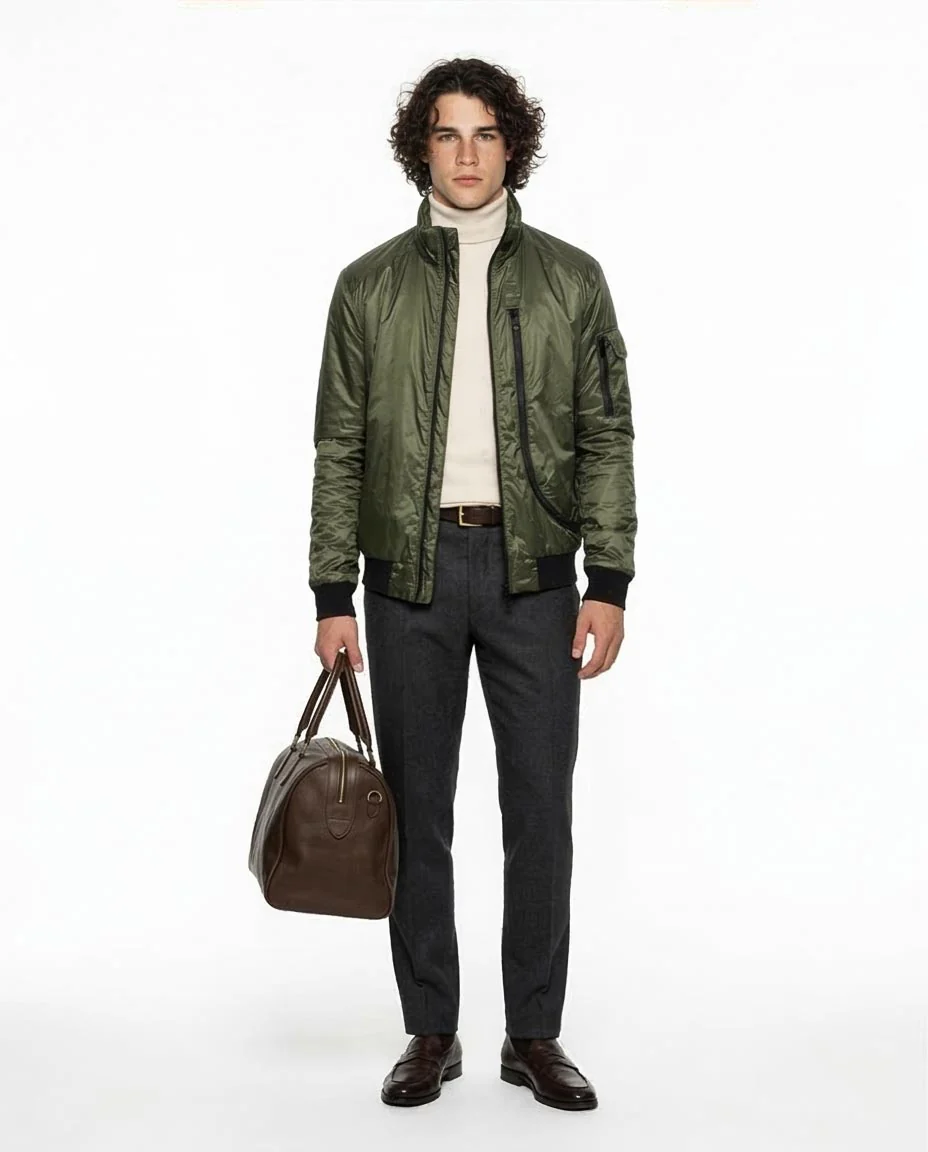 Men's Olive Technical Lightweight Bomber Jacket - O200261 - Image 3
