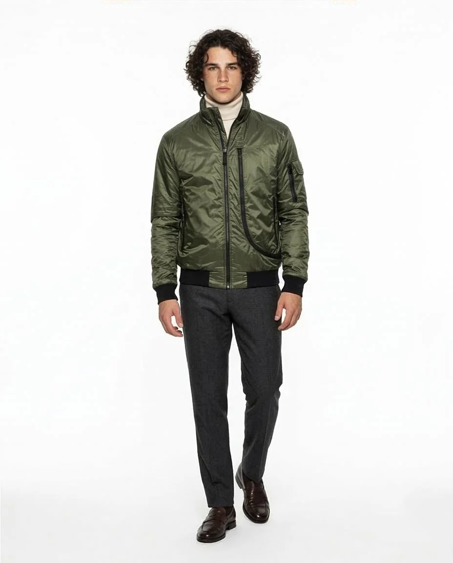Men's Olive Technical Lightweight Bomber Jacket - O200261 - Image 4