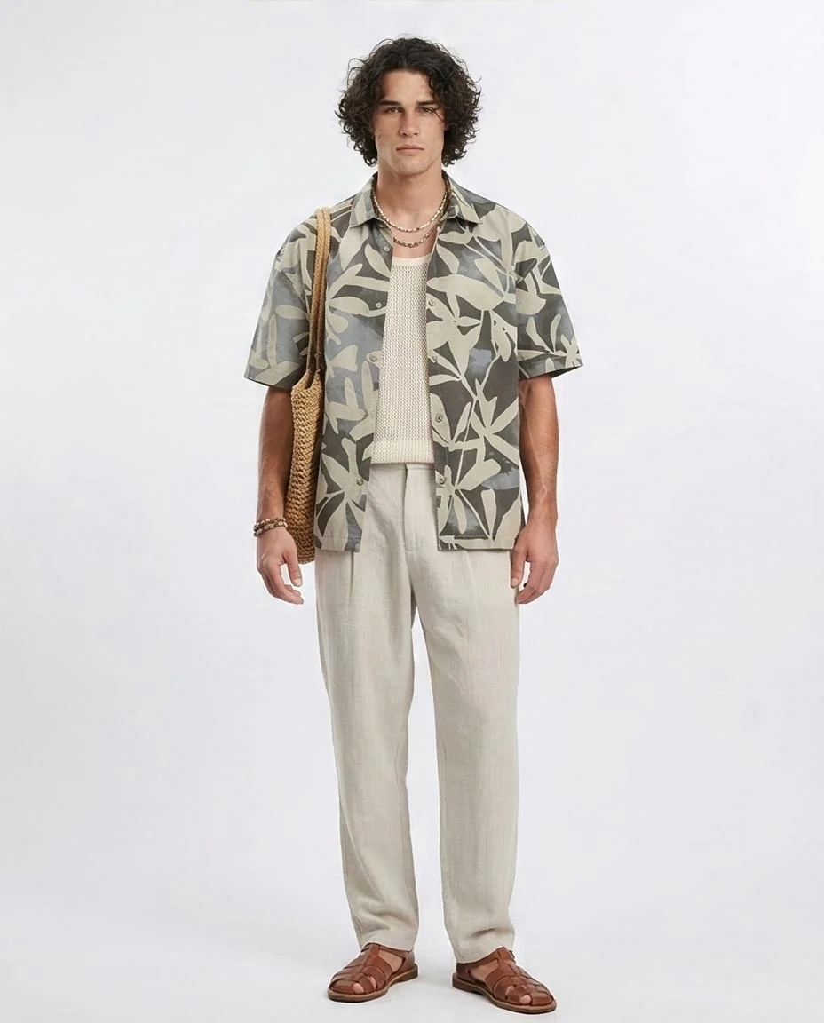 Ravin Men’s Oversized Botanical Leaf Print Camp Shirt - Sage Multi - R209208 - Image 3