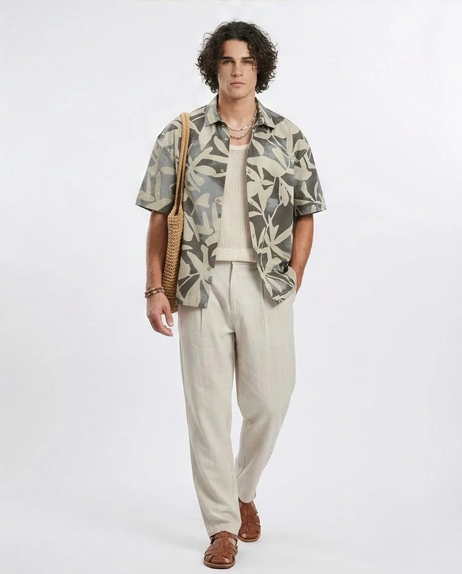Ravin Men’s Oversized Botanical Leaf Print Camp Shirt - Sage Multi - R209208 - Image 5