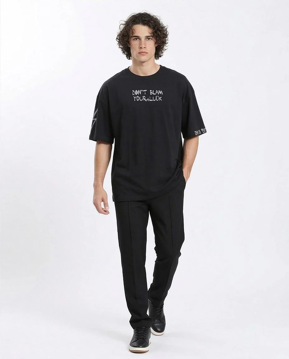 Ravin Men’s Oversized "Don't Blame Your Luck" Graphic T-Shirt - Black - R210534 - Image 4