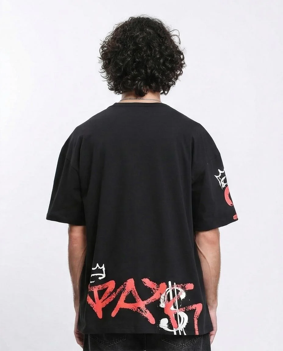 Ravin Men's Oversized Graffiti Graphic T-Shirt - Black - R210536 - Image 2