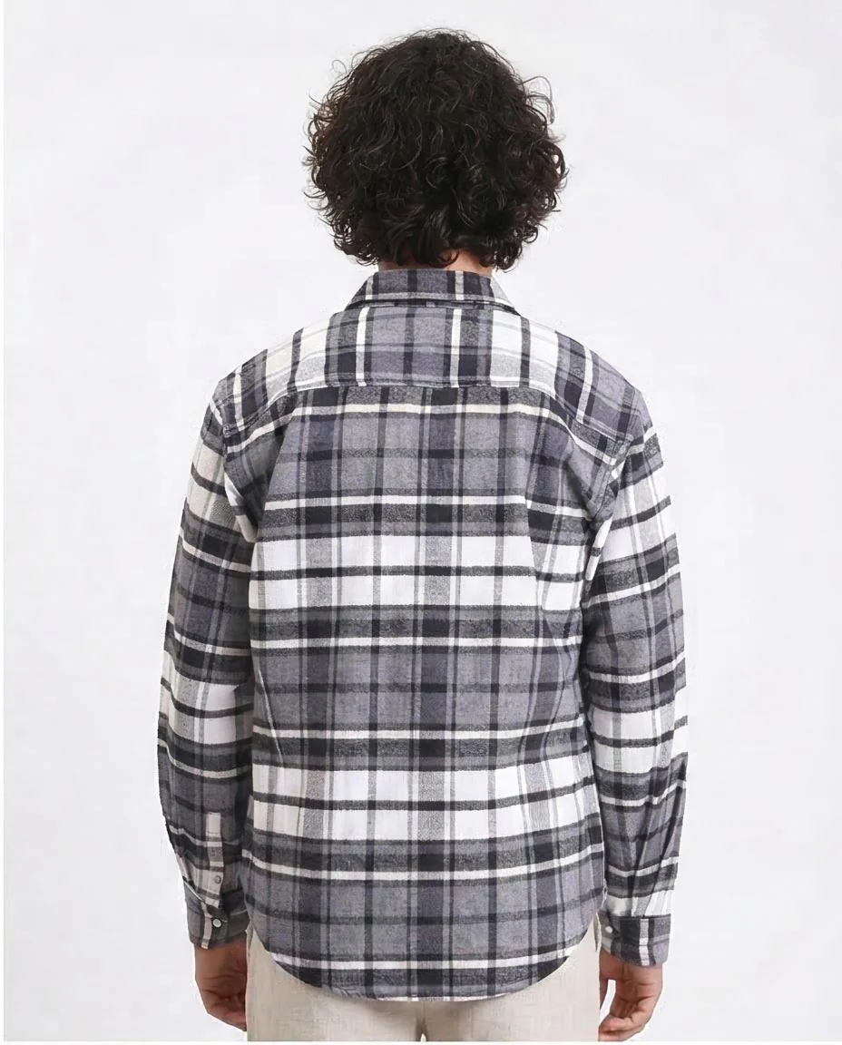 Ravin | Men's Oversized Heavyweight Plaid Flannel Shirt - Grey & White - R213201 - Image 2