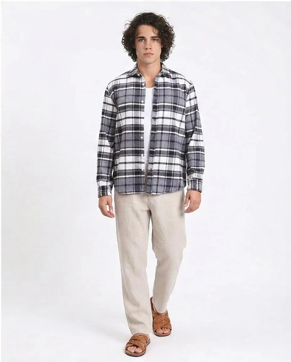 Ravin | Men's Oversized Heavyweight Plaid Flannel Shirt - Grey & White - R213201 - Image 5