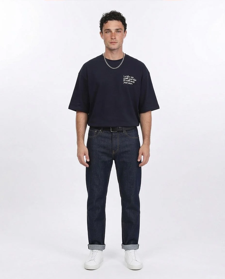 RAVIN Men’s Oversized "Lost Lovers" Graphic T-Shirt – Navy Blue - R209419 - Image 4