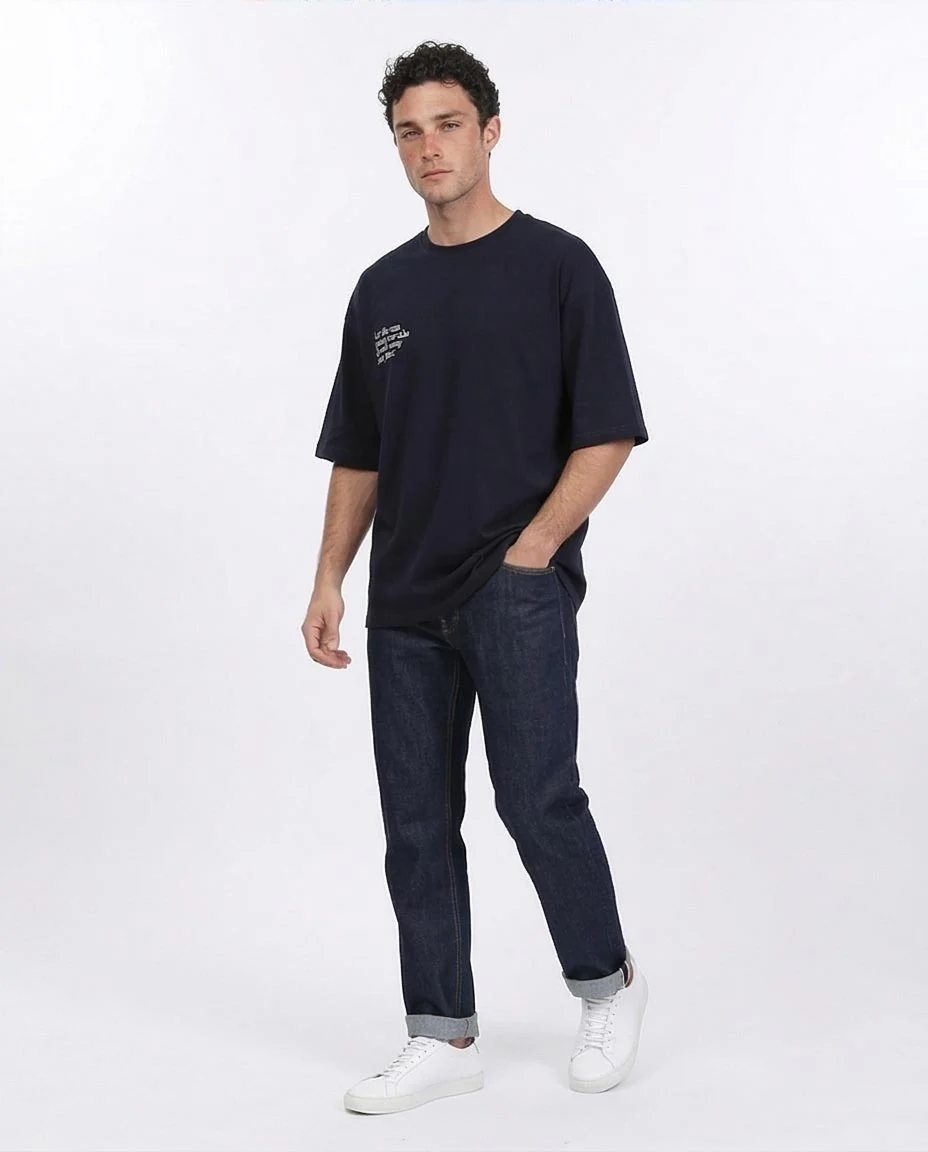 RAVIN Men’s Oversized "Lost Lovers" Graphic T-Shirt – Navy Blue - R209419 - Image 5