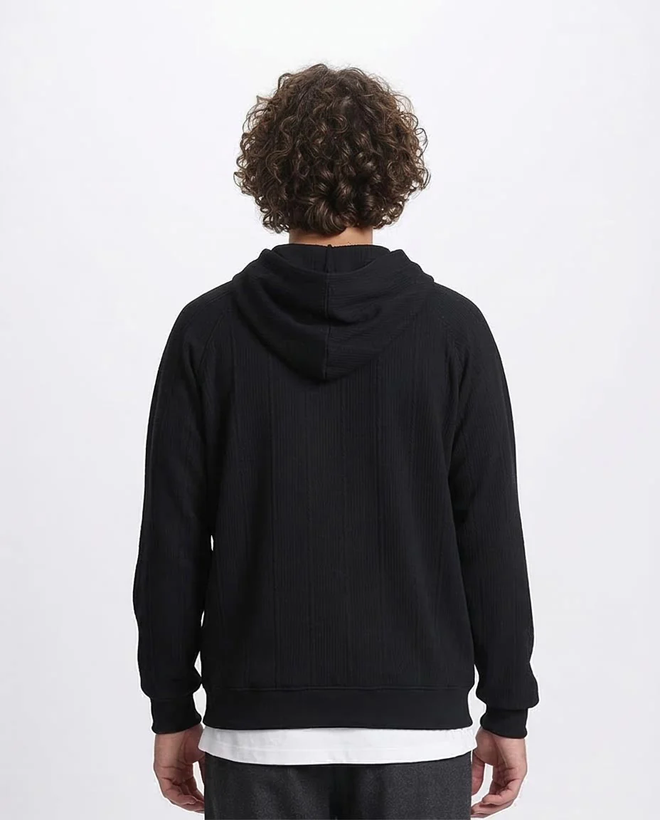 Ravin Men's Oversized Micro-Ribbed Heavyweight Hoodie – Charcoal Black - R215244 - Image 2
