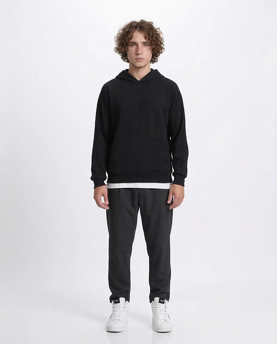 Ravin Men's Oversized Micro-Ribbed Heavyweight Hoodie – Charcoal Black - R215244 - Image 3