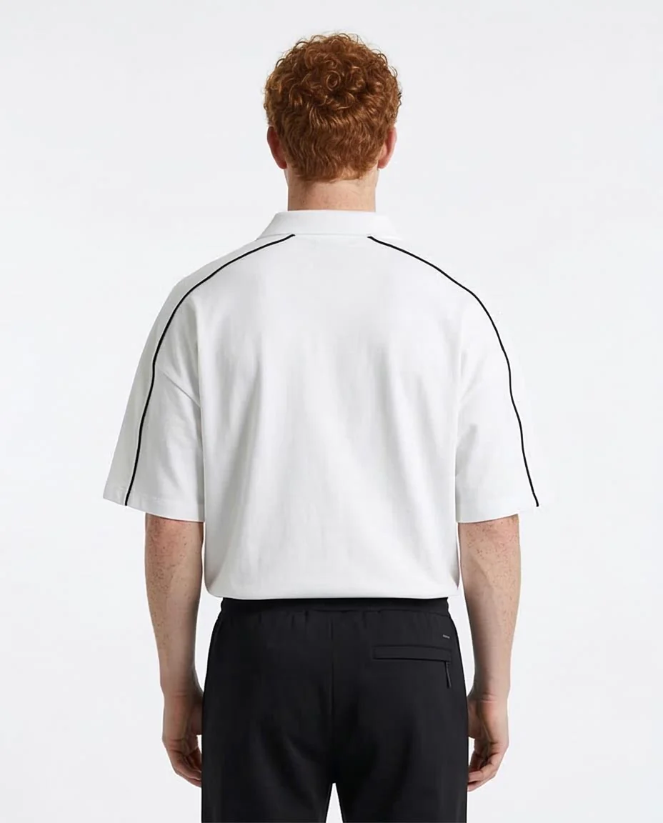 White Contrast Stripe Oversized Polo Shirt - R215955 - Image 2