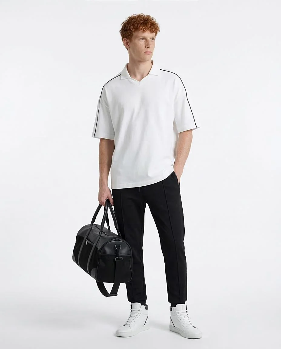 White Contrast Stripe Oversized Polo Shirt - R215955 - Image 4