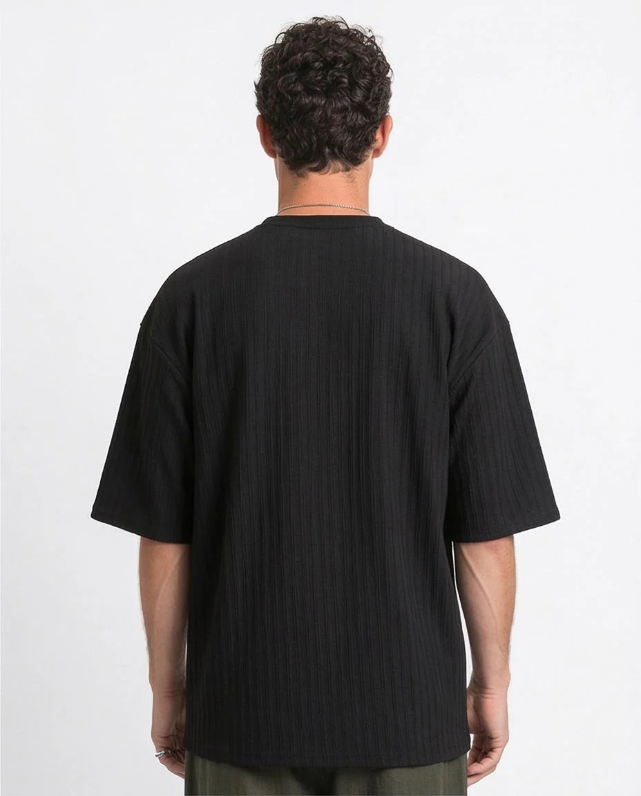 Ravin Men's Oversized Ribbed Cotton-Blend Tee in Jet Black - R212653 - Image 2