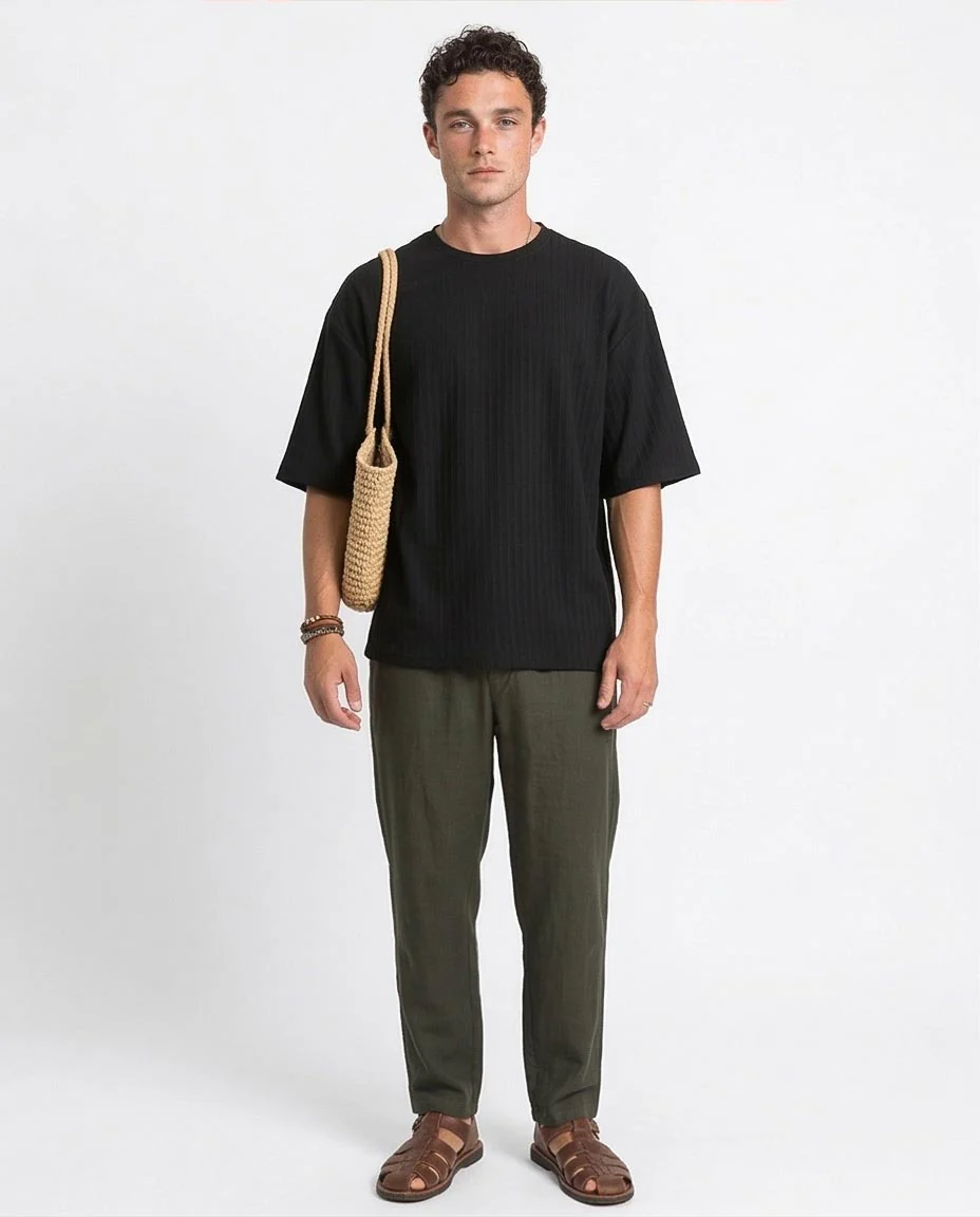 Ravin Men's Oversized Ribbed Cotton-Blend Tee in Jet Black - R212653 - Image 5