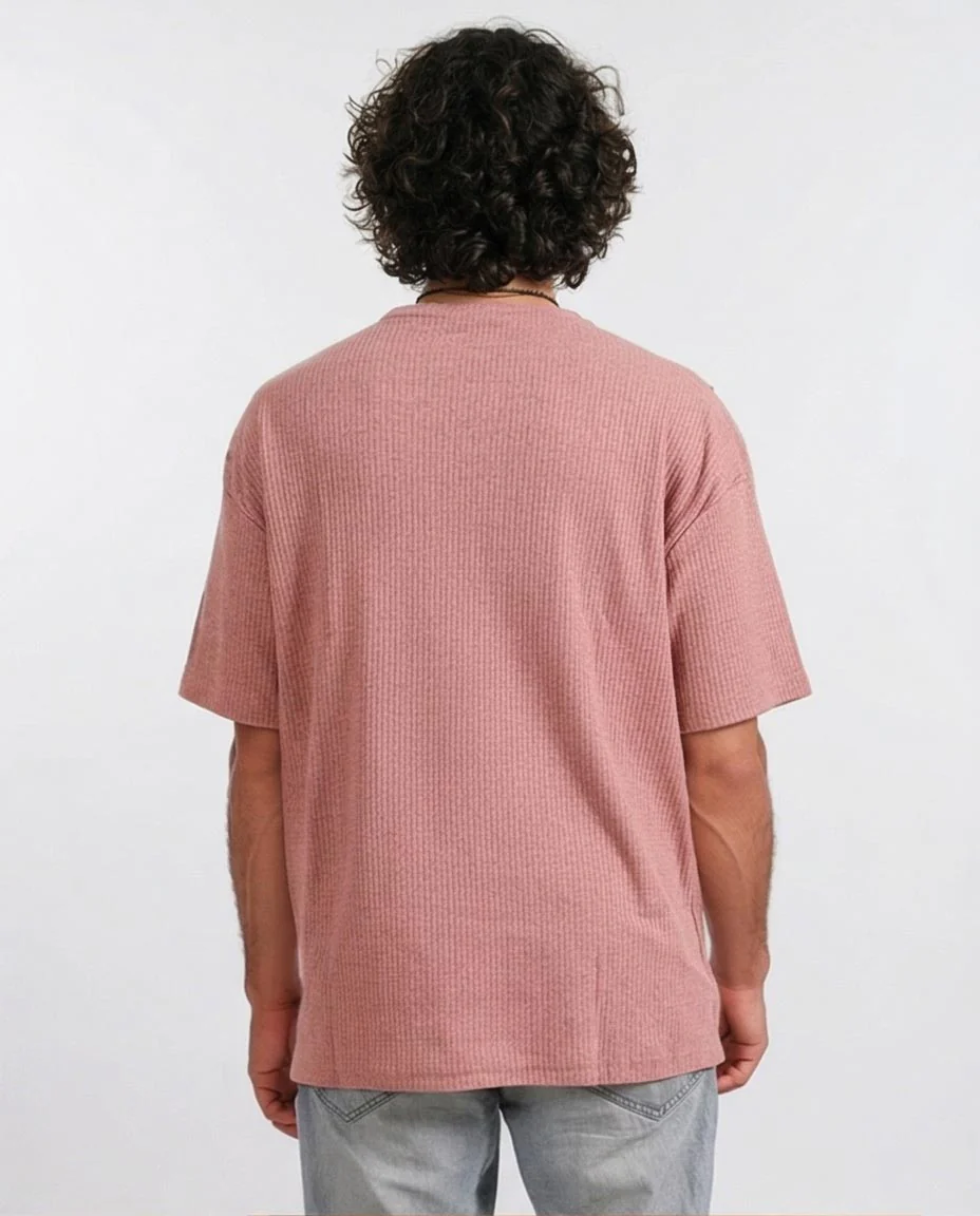 Ravin | Men's Oversized Ribbed Knit Heavyweight T-Shirt - Dusty Rose - R205825 - Image 2