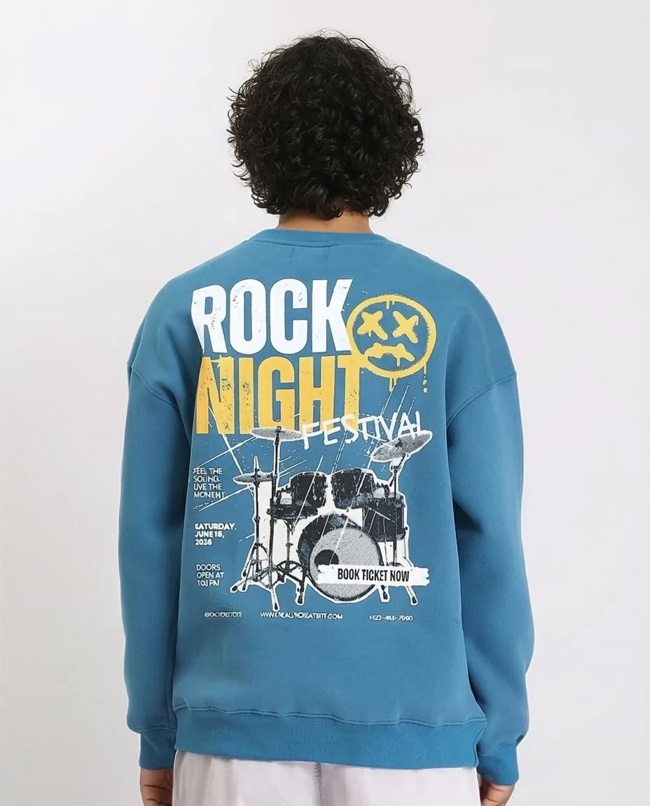 RAVIN Men’s Oversized "Rock Night Festival" Teal Sweatshirt – Urban Street Style -R213124 - Image 2