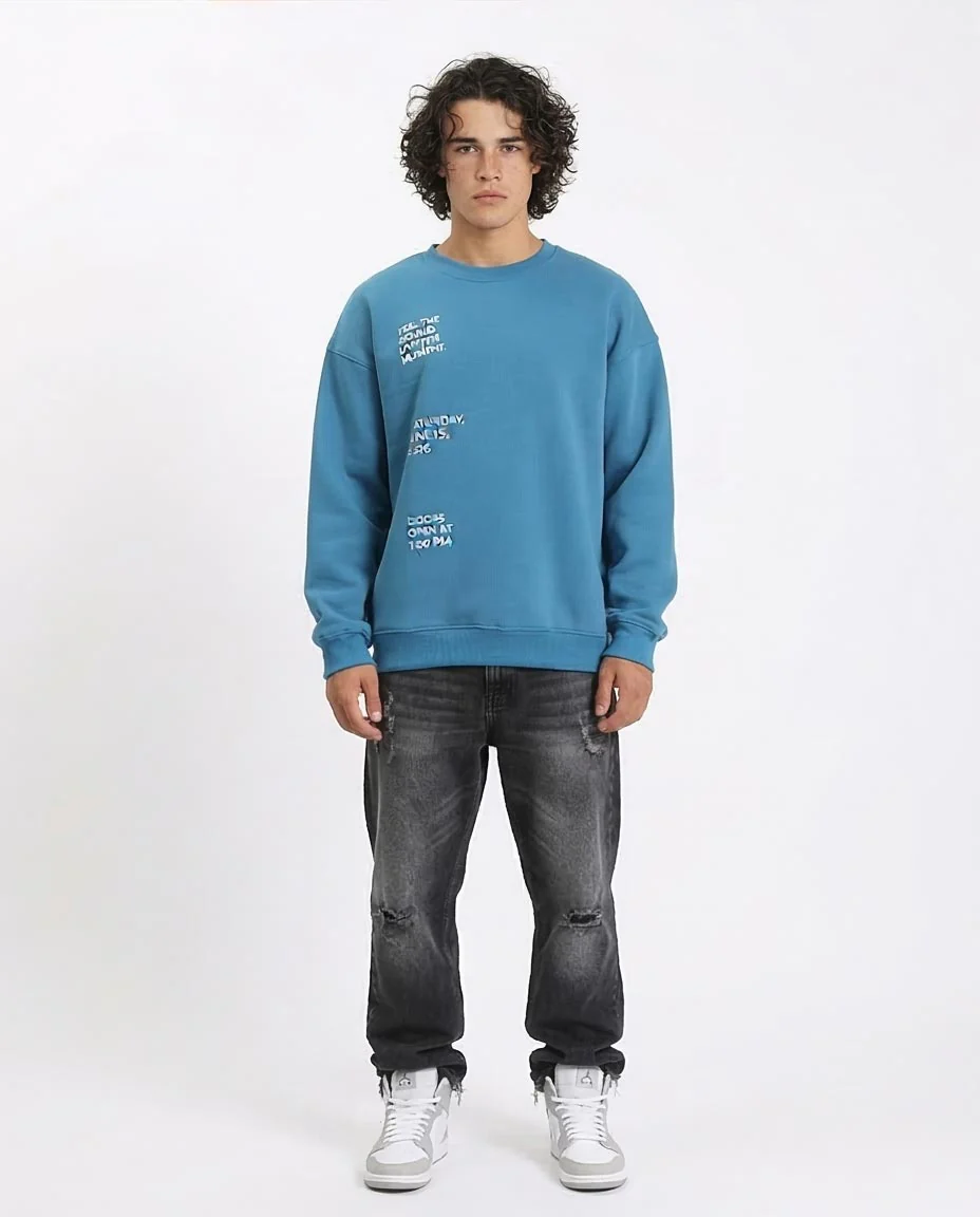 RAVIN Men’s Oversized "Rock Night Festival" Teal Sweatshirt – Urban Street Style -R213124 - Image 3